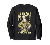 Funny Silly Seagull Fighter Pilot Bird Roba Tus Papas Fritas Manga Larga