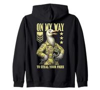 Funny Silly Seagull Fighter Pilot Bird Roba Tus Papas Fritas Sudadera con Capucha