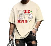 Funny Six Seven 67 Meme Shirt Skeleton Hand Christmas Six Seven - Camiseta gráfica de manga corta para uso diario, crema, 5XL