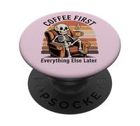Funny Skeleton Coffee Lover Morning Cafe Mood PopSockets PopGrip Adhesivo