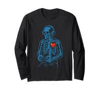 Funny Skeleton Gamer Pixel Heart Retro Consola Gaming Humor Manga Larga