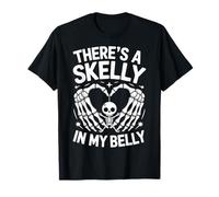 Funny Skeleton There's Skelly In My Belly Pregnant Halloween Camiseta