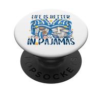 Funny Sleep Quote Life Is Better In Pajamas GNOME Mom & Dad PopSockets PopGrip Adhesivo