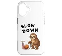 Funny Sloth and Snail Hilarious Slow Down Sloth Meme Carcasa para iPhone 16