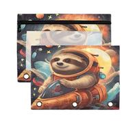 Funny Sloths in The Space - Estuche para lápices de 3 anillas, transparente con ventana para carpetas, bolsas de lápices con cremallera, paquete de 2, b, one sizex2, Organizador de bolsas