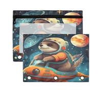 Funny Sloths in The Space - Estuche para lápices de 3 anillas, transparente con ventana para carpetas, bolsas de lápices con cremallera, paquete de 2, b, one sizex2, Organizador de bolsas