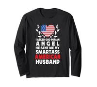 Funny Smartass American Husband America USA Flag Spouses Manga Larga