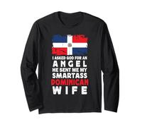 Funny Smartass Dominican Wife Dominican Republic Flag Manga Larga