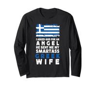 Funny Smartass Greek Wife Greece Flag Spouses Manga Larga