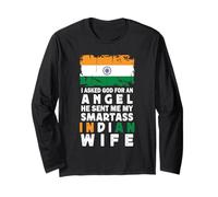Funny Smartass Indian Wife India Flag Spouses Manga Larga