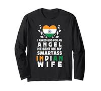 Funny Smartass Indian Wife India Flag Spouses Manga Larga