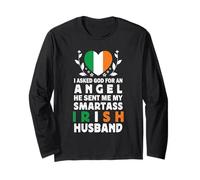 Funny Smartass Irish Husband Ireland Flag Spouses Manga Larga