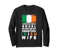 Funny Smartass Irish Wife Ireland Flag Spouses Manga Larga
