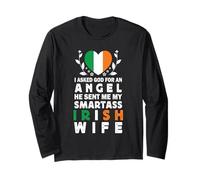 Funny Smartass Irish Wife Ireland Flag Spouses Manga Larga