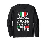 Funny Smartass Italian Wife Italy Flag Spouses Manga Larga