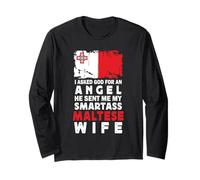 Funny Smartass Maltese Wife Malta Flag Spouses Manga Larga