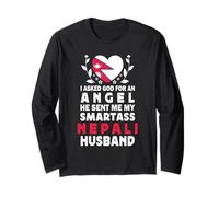 Funny Smartass Nepali Husband Nepal Flag Spouses Manga Larga