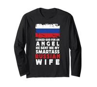 Funny Smartass Russian Wife Russia Flag Spouses Manga Larga