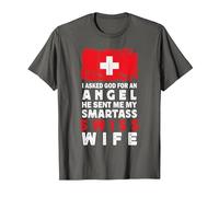 Funny Smartass Swiss Wife Switzerland Flag Spouses Camiseta, Hombre, Asfalto, L