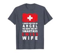Funny Smartass Swiss Wife Switzerland Flag Spouses Camiseta, Hombre, Azul Jaspeado, S