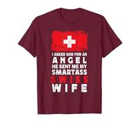 Funny Smartass Swiss Wife Switzerland Flag Spouses Camiseta, Hombre, Granate, XL