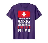 Funny Smartass Swiss Wife Switzerland Flag Spouses Camiseta, Hombre, Morado, M