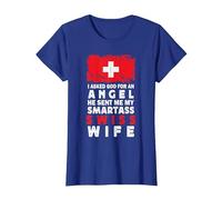 Funny Smartass Swiss Wife Switzerland Flag Spouses Camiseta, Mujer, Azul Real, XL
