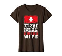 Funny Smartass Swiss Wife Switzerland Flag Spouses Camiseta, Mujer, Marrón, L