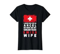 Funny Smartass Swiss Wife Switzerland Flag Spouses Camiseta, Mujer, Negro, L
