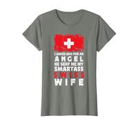 Funny Smartass Swiss Wife Switzerland Flag Spouses Camiseta, Mujer, Verde Militar Jaspeado, 3XL