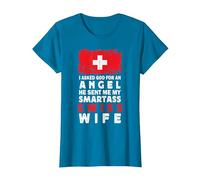 Funny Smartass Swiss Wife Switzerland Flag Spouses Camiseta, Mujer, Zafiro, XXL