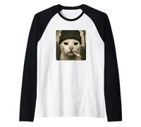Funny Smoking Cat Meme Cigarette Grunge Beanie Aesthetic Camiseta Manga Raglan