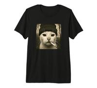 Funny Smoking Cat Meme Cigarette Grunge Beanie Aesthetic Camiseta Premium
