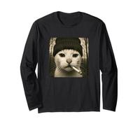 Funny Smoking Cat Meme Cigarette Grunge Beanie Aesthetic Manga Larga