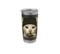 Funny Smoking Cat Meme Cigarette Grunge Beanie Aesthetic Vaso térmico de acero inoxidable de doble pared