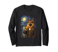 Funny Smoking German Shepherd Artwork Vintage Dog in Suit Manga Larga