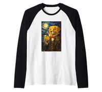 Funny Smoking Golden Retriever Artwork Vintage Dog in Suit Camiseta Manga Raglan