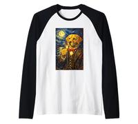 Funny Smoking Labrador Retriever Artwork Vintage Dog in Suit Camiseta Manga Raglan