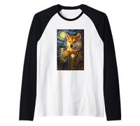 Funny Smoking Shiba Inu Artwork Vintage Dog Meme in Suit Camiseta Manga Raglan