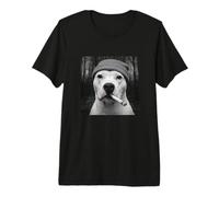 Funny Smoking White Pitbull Dog Meme Cigarette Grunge Beanie Camiseta Premium