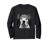 Funny Smoking White Pitbull Dog Meme Cigarette Grunge Beanie Manga Larga