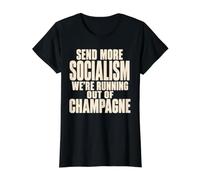 Funny Socialism Champagne Sátira política Camiseta gráfica económica, Mujer, Negro, XL