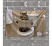 Funny Sogns Cat On Toilet: A Daily Newspaper Reader Tapestry Weird Decor Home Bar Decor (75 x 100 cm)