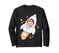 Funny Space Cat Astronauta Bebiendo Boba Bubble Milk Tea Niños Manga Larga