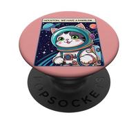 Funny Space Cat Houston We Have a Pawblem Accessories PopSockets PopGrip Adhesivo