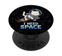 Funny Space Cat I Need Space Retro Pixel Art Astronauta PopSockets PopGrip Adhesivo