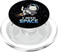 Funny Space Cat I Need Space Retro Pixel Art Astronauta PopSockets PopGrip para MagSafe