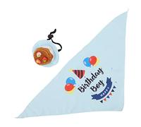 Funny Squeaky Dog Bandana & Hat Set | Birthday Party Supplies for Dogs/Puppies | Soft Fabric with Cake Print & Embroidered Text | Includes Scarf & Tapered Hat (Blue)
