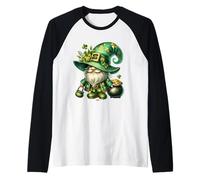 Funny St Patricks Day GNOME For Women Men Kids Leprechaun Camiseta Manga Raglan