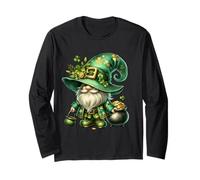 Funny St Patricks Day GNOME For Women Men Kids Leprechaun Manga Larga